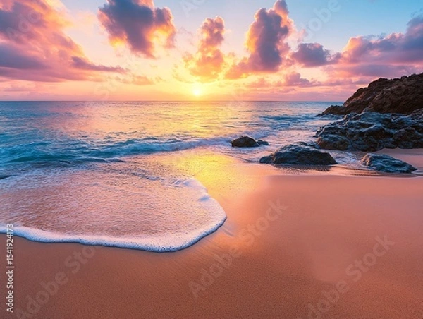 Obraz Breathtaking sunrise over untouched coastal paradise scenic beach nature photography serene environment coastal viewpoint