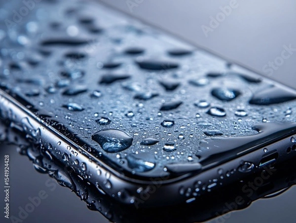 Obraz Water-damaged smartphone close-up studio environment photo macro view technology concept