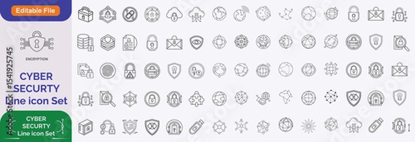 Fototapeta Cyber security line editable icon set. Data protection and Secured network icon collection. Vector illustration