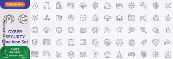 Obraz Cyber security line editable icon set. Data protection and Secured network icon collection. Vector illustration