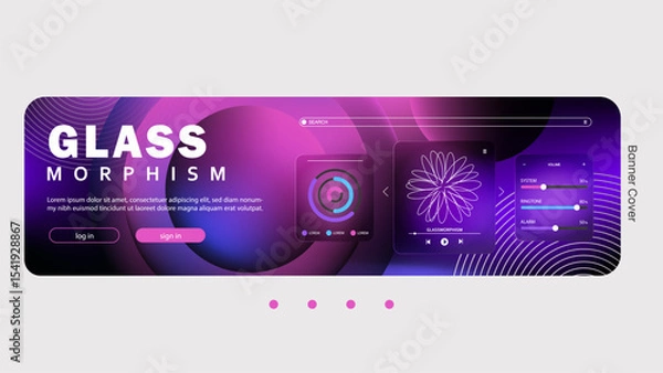 Fototapeta Glass Morphism Website Banner with Interactive Elements Design