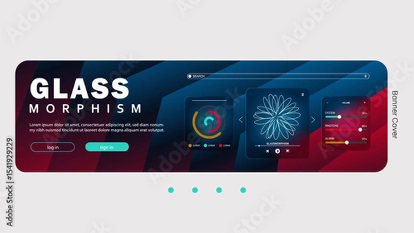 Fototapeta Glass Morphism Website Banner with Interactive Elements Design