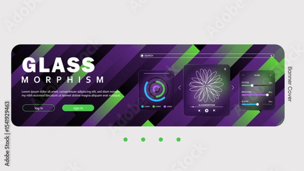Fototapeta Glass Morphism Website Banner with Interactive Elements Design