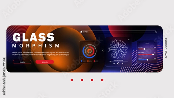 Fototapeta Glass Morphism Website Banner with Interactive Elements Design