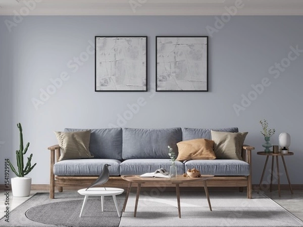 Fototapeta Mock up of an exclusive living room with an original comfortable sofa and a stylish decorative background, 3D rendering.