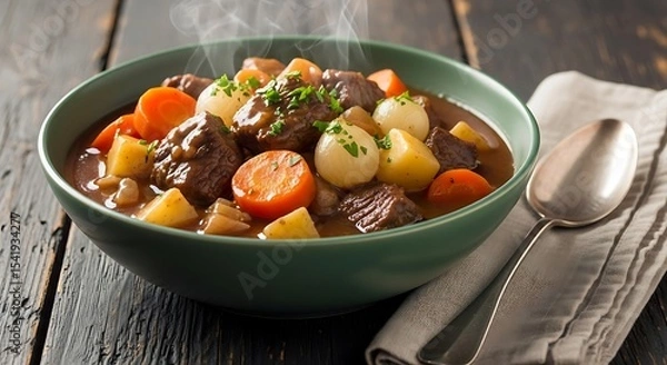 Obraz Rustic Beef Stew: A Hearty Meal on Dark Wood