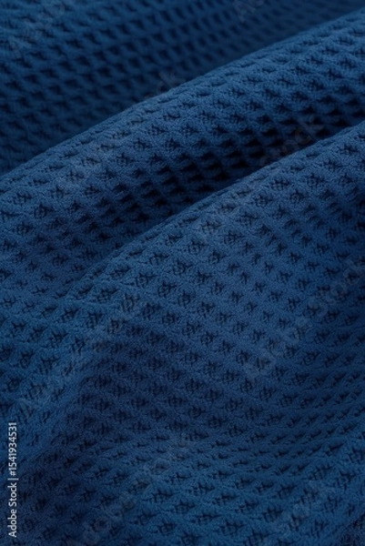 Obraz Macro close-up of dark blue fleece fabric with a waffle-knit structure, showing detailed grid-like texture and soft folds across the surface.