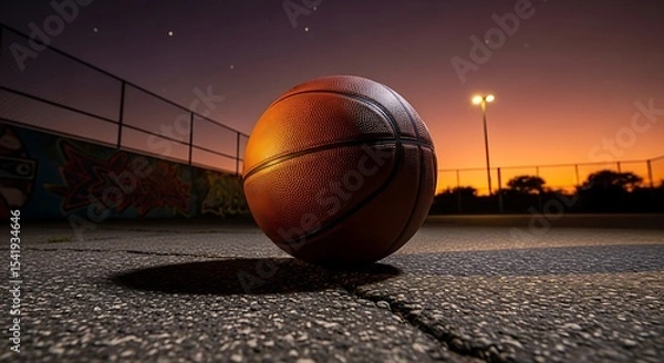 Obraz Urban Dusk: Basketball Dreams Under a Painted Sky