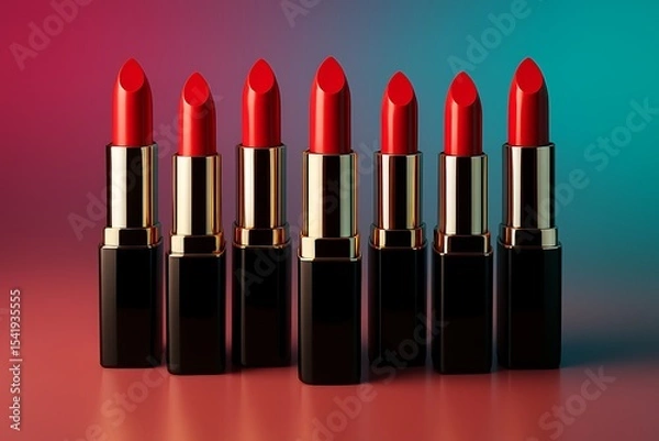 Fototapeta Crimson Array: A Lipstick Collection in Harmonious Alignment