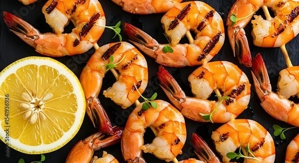 Obraz Grilled Shrimp Swirls with Citrus Zest: Elegant Seafood Presentation
