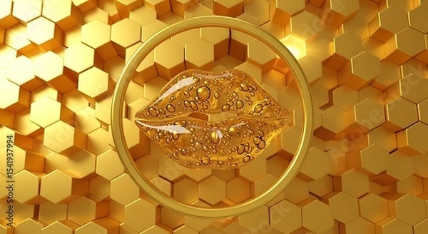 Obraz Gilded Beauty: Luminous Lips in Honeycomb Haven