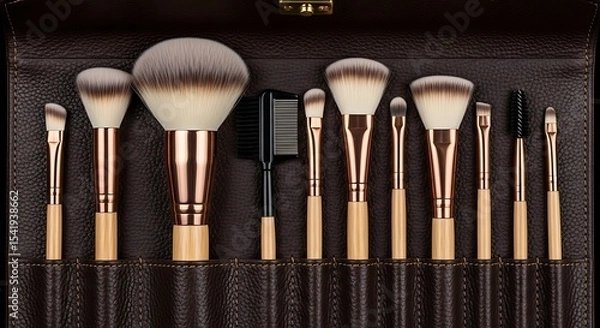 Obraz Artisan Makeup Brush Set: Precision Tools in a Leather Portfolio