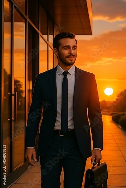 Obraz Man Against Golden Horizon: A Visionary Leader at Sunset