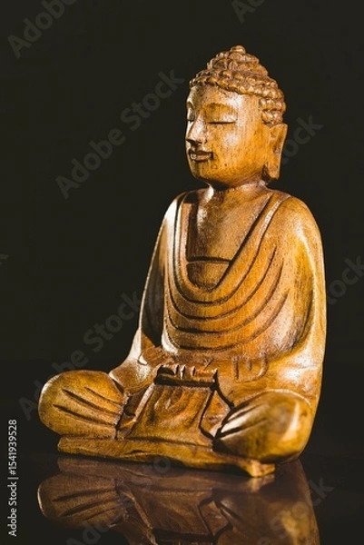 Obraz Buddha statue on table against black background