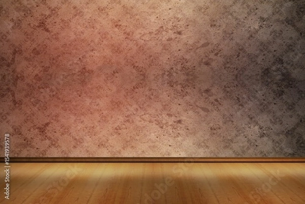 Fototapeta Empty studio space is being shown in flat illustration featuring wooden floor meeting plaster wall