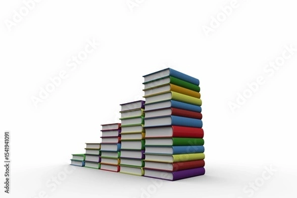 Obraz Hardcover book stacks are ascending in flat design on smooth white background, copy space