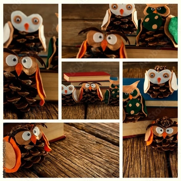 Obraz Several Owls in pine cone