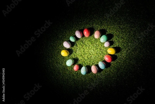 Fototapeta Colorful Easter eggs in circle on grass