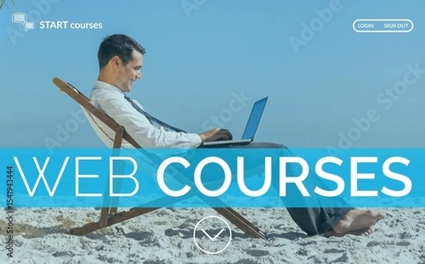 Obraz Businessman learning on the beach