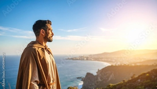 Obraz Man Gazing at Sunset Ocean