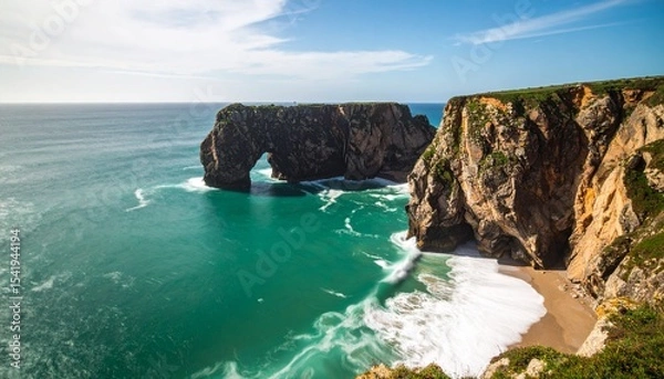 Obraz Rugged Coastal Cliff with Panoramic Ocean View and Clear Sky