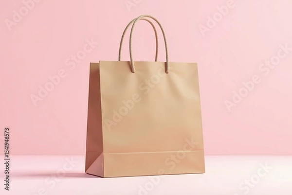 Fototapeta Red paper shopping bag with handles, isolated on white