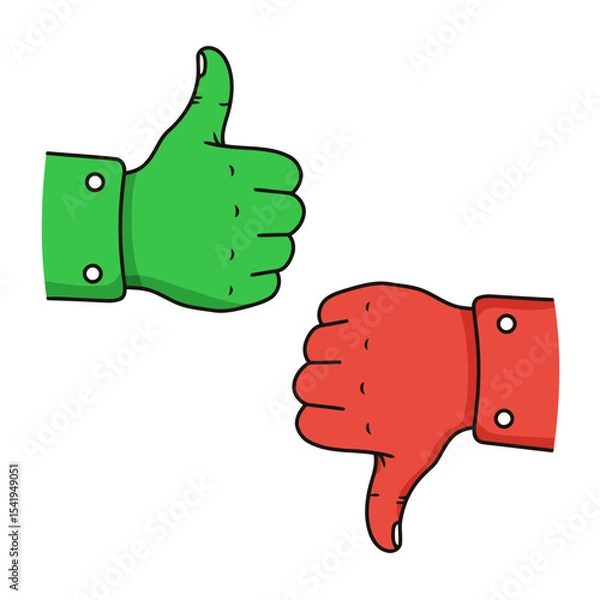 Fototapeta Thumbs up and down signify agreement disagreement feedback for online platforms
