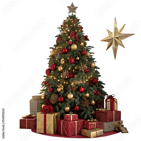 Obraz Decorated christmas tree with gifts isolated on transparent background