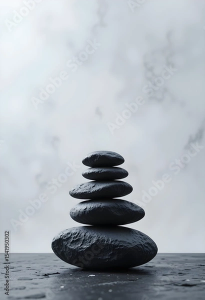 Fototapeta Stack of dark grey stones on dark surface