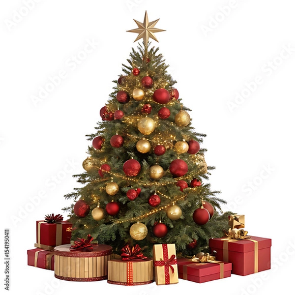 Obraz Decorated christmas tree with gifts isolated on transparent background