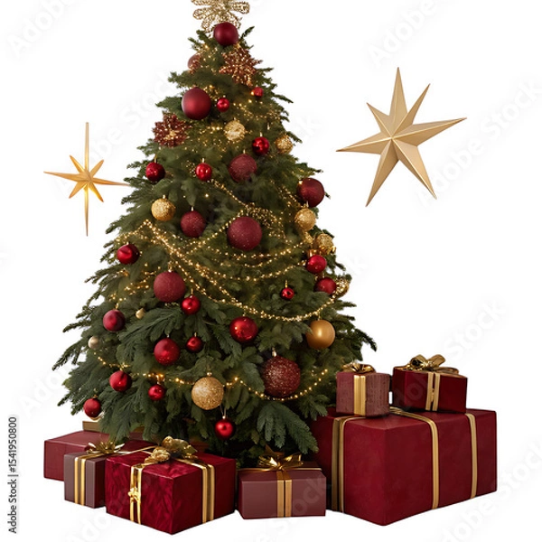 Obraz Decorated christmas tree with gifts isolated on transparent background