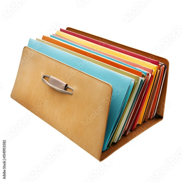 Fototapeta Colorful Files in Tan Portfolio Organization System,