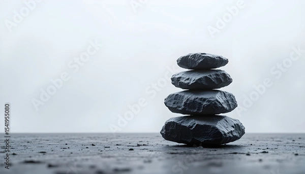 Fototapeta Stack of balanced grey stones on dark surface