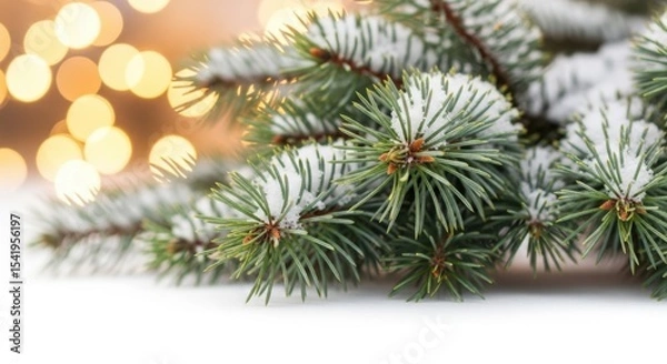 Fototapeta Snow-Covered Pine Branches A Festive Winter Wonderland Image