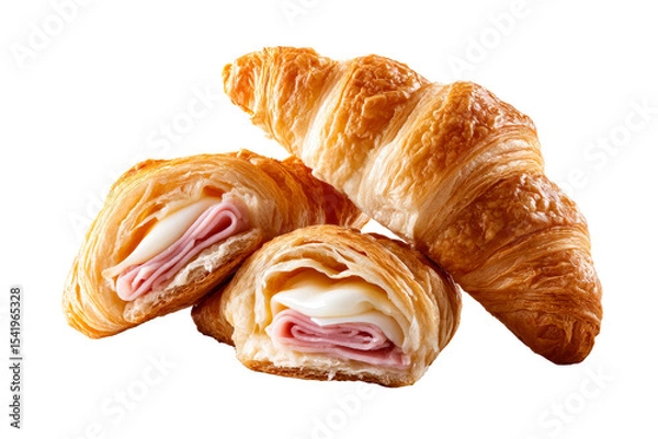 Obraz Freshly baked croissants with ham and cheese filling on display
