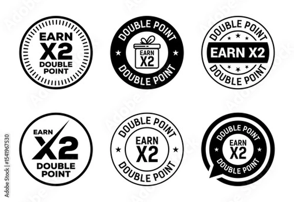 Fototapeta Earn x2 double point icons set design. Earn x2 sign symbol for promotion black on white background