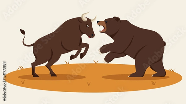 Fototapeta abstract background of flat vector stock market bull and bear character