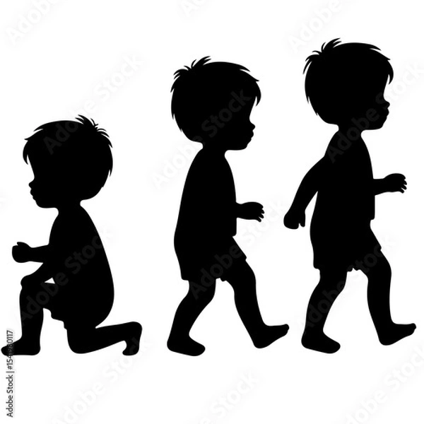 Fototapeta Premium Vector Collection of Adorable Toddler Silhouette Icons for Nursery and Design Projects