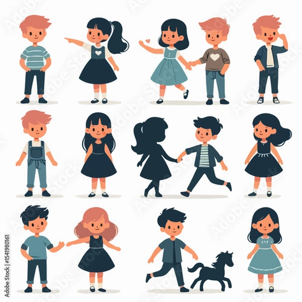Fototapeta Premium Vector Collection of Cheerful Kids Character Icons for Education and Design Projects