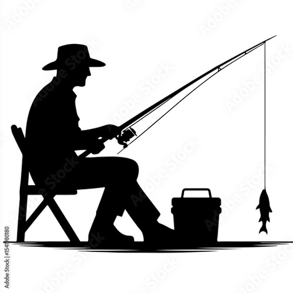 Fototapeta Premium Vector Collection of Serene Fisherman Silhouette Icons for Outdoor and Design Projects