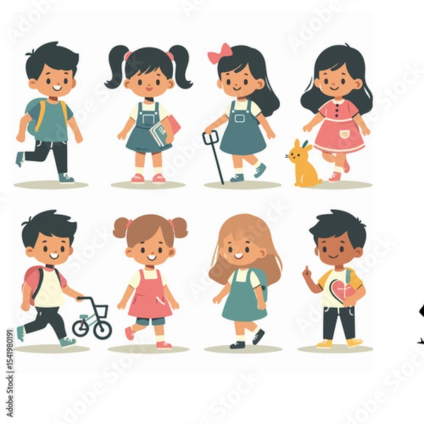 Fototapeta Premium Vector Collection of Cheerful Kids Character Icons for Education and Design Projects