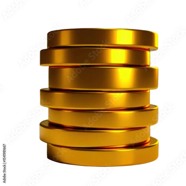 Fototapeta Golden coins stacked business context 3d render digital environment eye-level view