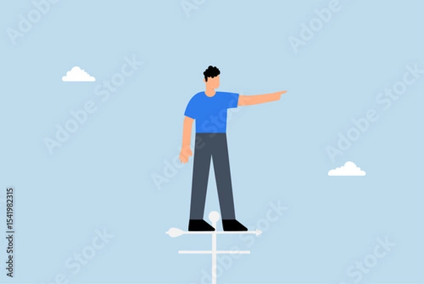 Fototapeta businessman standing on roof with flags pointing to victory.