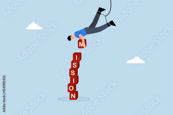 Fototapeta businessman hanging from above manages to complete task blocks.