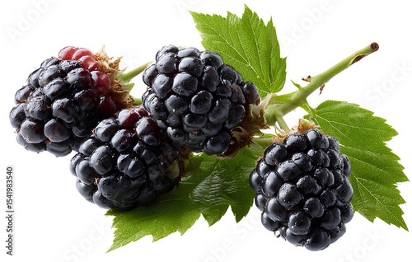 Fototapeta Blackberry fruit on a branch, isolated against a transparent background