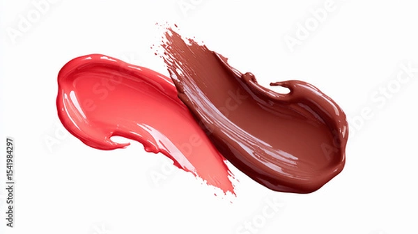 Fototapeta red and brown paint strokes and cosmetics on white background