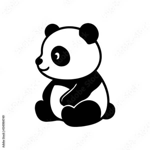 Obraz A black and white panda bear sitting on a white background