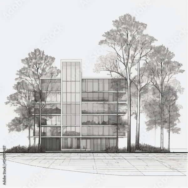 Obraz Architectural Drawings, Minimal style cad tree line drawing, Side view, plan and section forest outline symbol for landscape design drawing. Vector illustration in stroke fill in white.