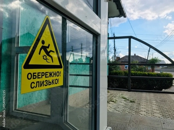 Obraz Caution sign warning of slippery surface in urban area