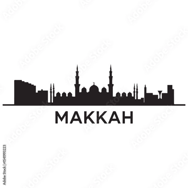 Obraz Makkah skyline horizontal banner. Makkah, Saudi Arabia. Vector template for your design. Vector black silhouette. with white background